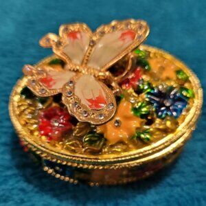 Trinket Box Butterfly Meadow Multicolored Enamel Rhinestones